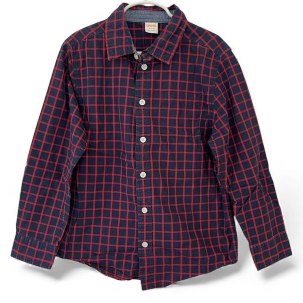 Gymboree Boys Gingham Button Down Collared Shirt Red Blue Size 7/8